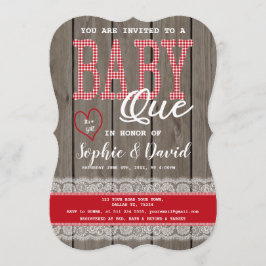 Invitación Baby Shower BBQ Chica Ruso Red Gingham Wood