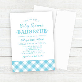 Invitación Baby Shower BBQ Light Blue Gingham Plaid