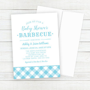 Invitación Baby Shower BBQ Light Blue Gingham Plaid