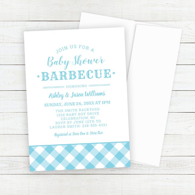 Invitación Baby Shower BBQ Light Blue Gingham Plaid (Subido por el creador)