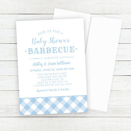 Invitación Baby Shower BBQ Pale Blue Gingham Plaid