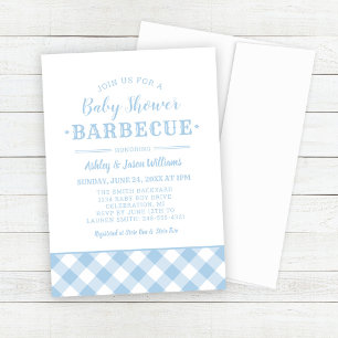 Invitación Baby Shower BBQ Pale Blue Gingham Plaid