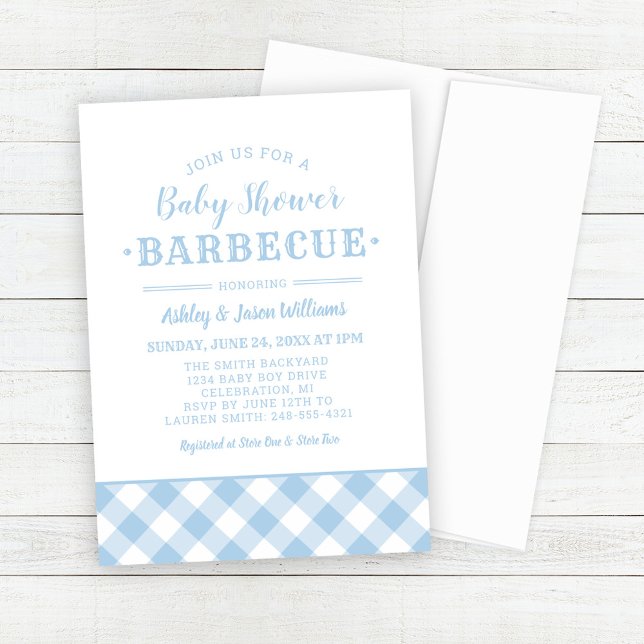 Invitación Baby Shower BBQ Pale Blue Gingham Plaid (Subido por el creador)
