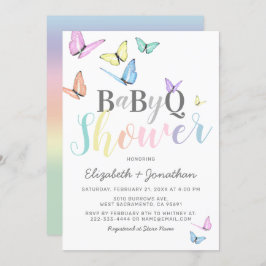 Invitación Baby Shower BBQ | Parrillada Pastel Rainbows