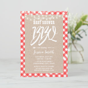 Invitación Baby Shower BBQ Red Plaid Rustic Kraft