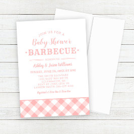 Invitación Baby Shower BBQ Rubor Pink Gingham Plaid