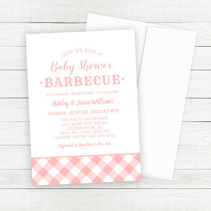 Invitación Baby Shower BBQ Rubor Pink Gingham Plaid