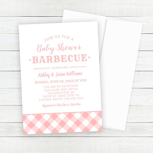 Invitación Baby Shower BBQ Rubor Pink Gingham Plaid (Subido por el creador)