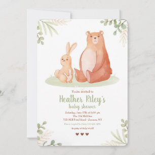 Invitación Baby Shower Bear and Bunny