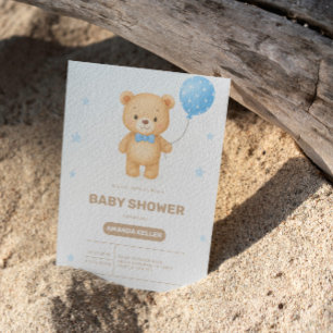 Invitación Baby Shower Bear Bear Blue Balloon
