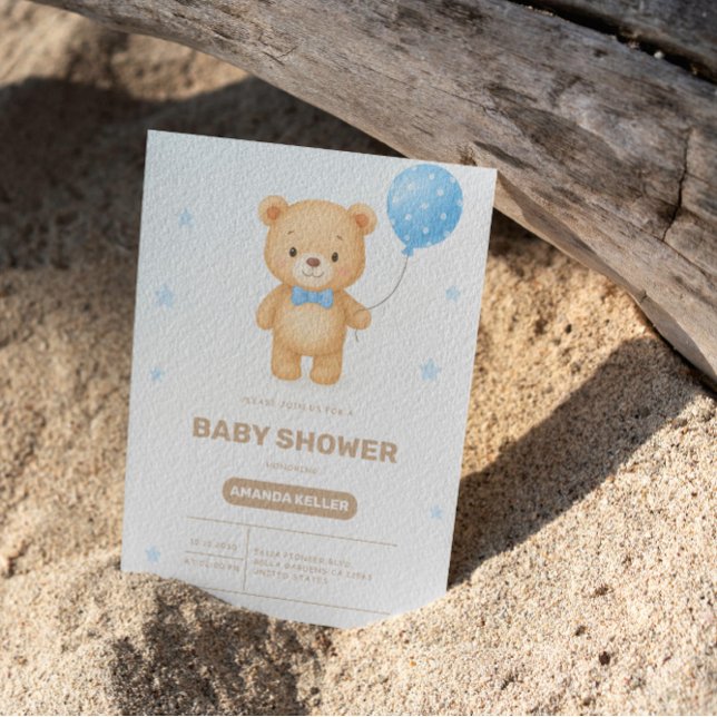 Invitación Baby Shower Bear Bear Blue Balloon (Subido por el creador)