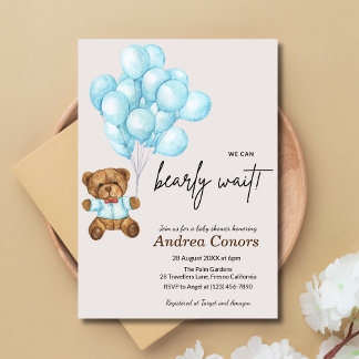 Invitación Baby Shower Bear Blue Bear