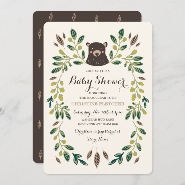 Invitación Baby Shower Bear Cub (Anverso / Reverso)
