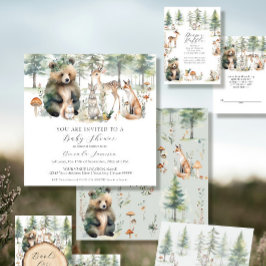 Invitación Baby Shower: Bear Deer Squirrel Forest Cute Animal