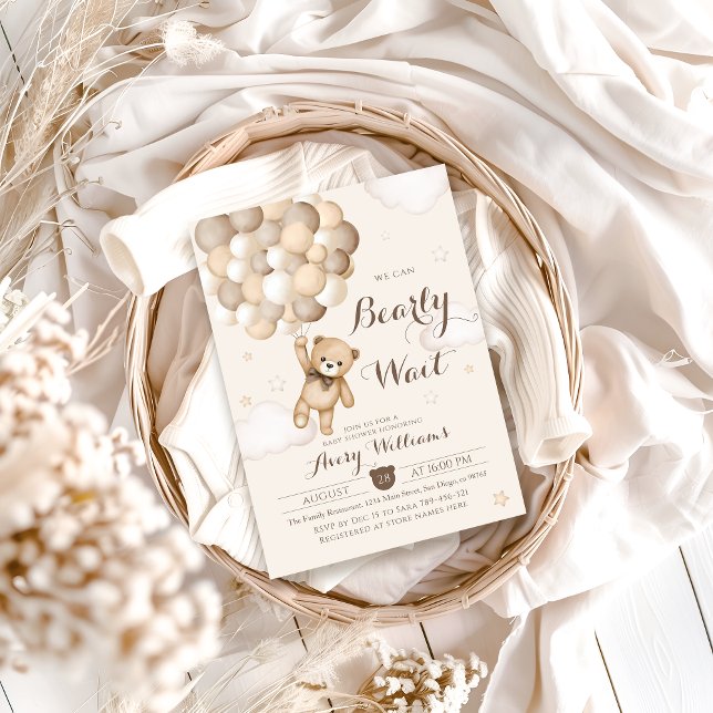 Invitación Baby Shower Bear Wait Brown Bear Balloon (Subido por el creador)