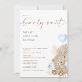 Invitación Baby Shower Bearly Bearly Wait con globo azul card
