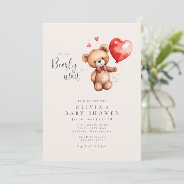 Invitación Baby Shower Bearly Wait (Anverso de pie)