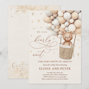 Invitación Baby Shower Bearly Wait Neutral Bear Bear Balloon
