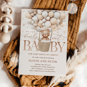 Invitación Baby Shower Bearly Wait Neutral Bear Bear Balloon