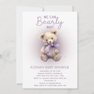 Invitación Baby Shower Bearly Wait Purple Lavender