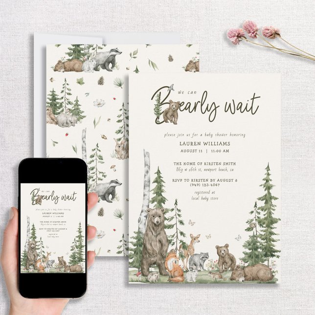 Invitación Baby Shower Bearly Wait Woodland Animals (Subido por el creador)