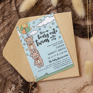 Invitación Baby Shower Beary Cute Twins Neutral de Género