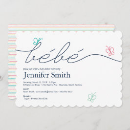 Invitación Baby Shower Bebe Butterfly sencillo en francés