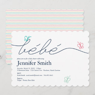 Invitación Baby Shower Bebe Butterfly sencillo en francés