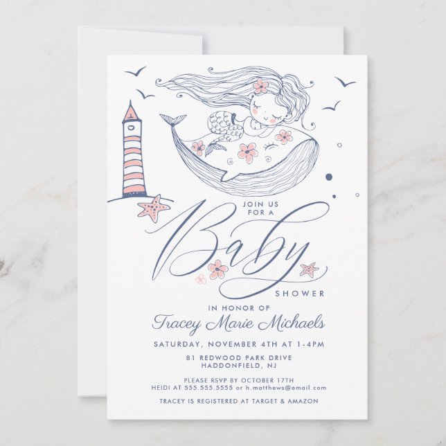Invitación BABY SHOWER | Bebé Chica Playa de Sirenas de Balle (Anverso)