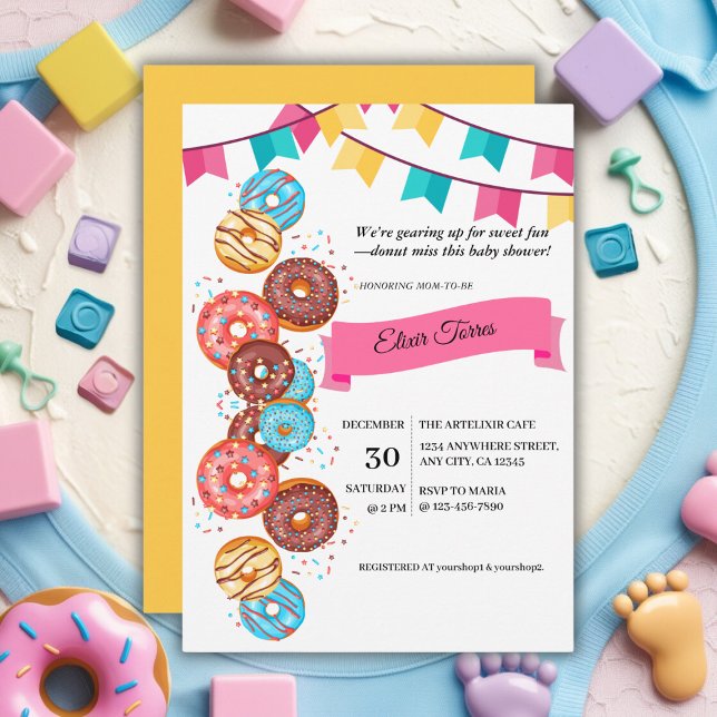 Invitación Baby Shower: Bebé Donut moderno rompe bóvedas (Subido por el creador)
