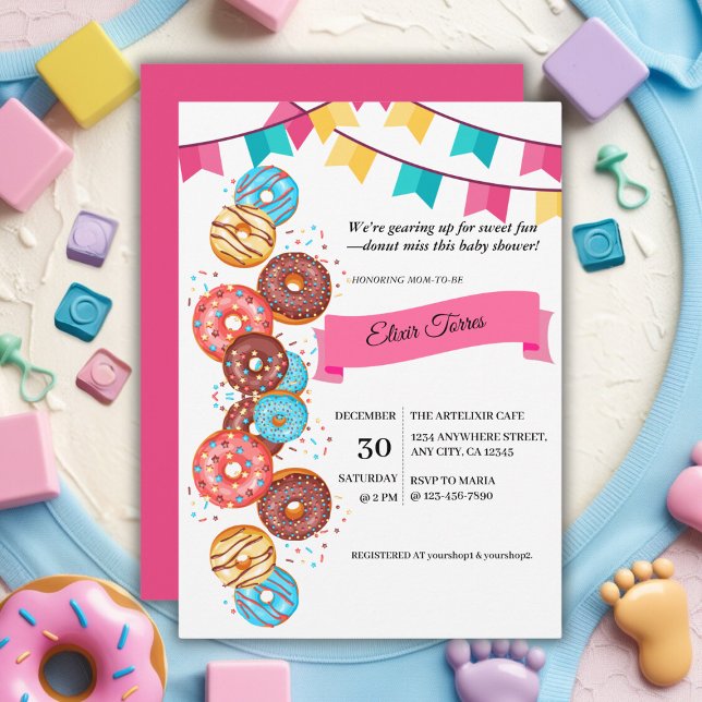 Invitación Baby Shower: Bebé Donut moderno rompe bóvedas (Subido por el creador)