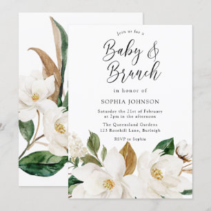 Invitación Baby Shower Bebé y Brunch Blanco Floral Elegante