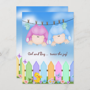 Invitación Baby Shower-bebés gemelos en línea de ropa
