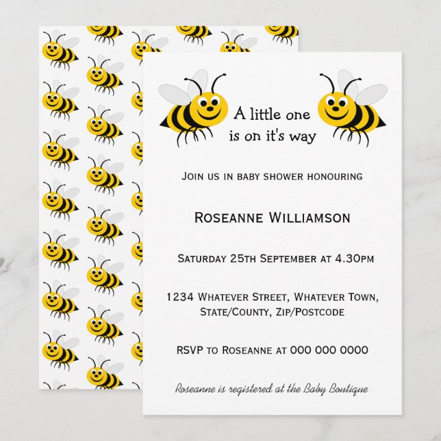 Invitación Baby Shower Bee Design (Anverso / Reverso)