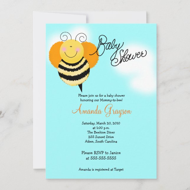 Invitación Baby Shower Bee Hop Bumble Bee (Anverso)
