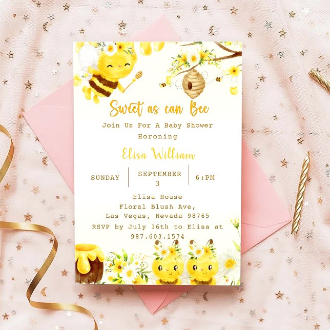 Invitación Baby Shower Bee Sweet As Can Bee (Subido por el creador)