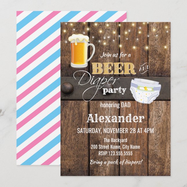 Invitación Baby Shower Beer and Diaper (Anverso / Reverso)