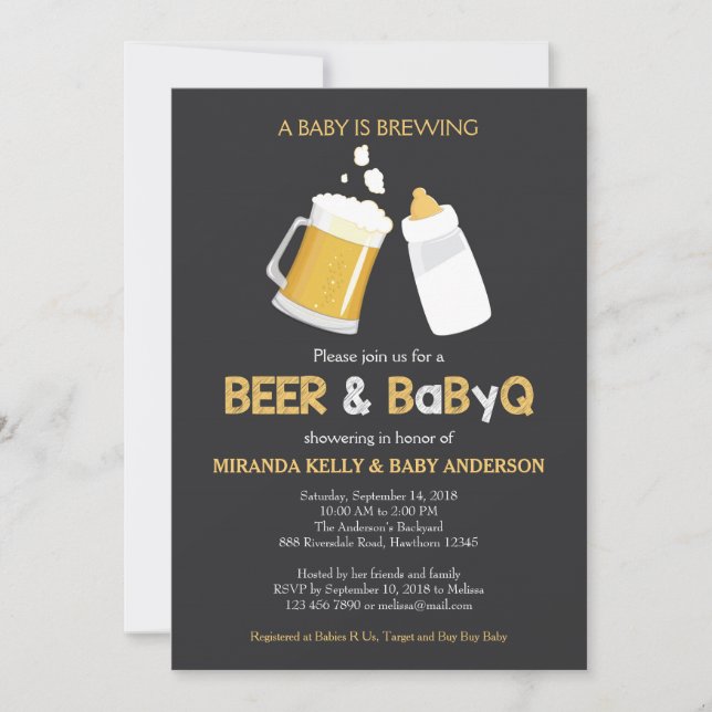 Invitación Baby Shower Beer & BabyQ, Invitación Bb (Anverso)