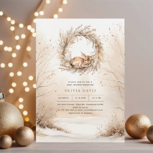 Invitación Baby Shower beer Deer Winter Beige
