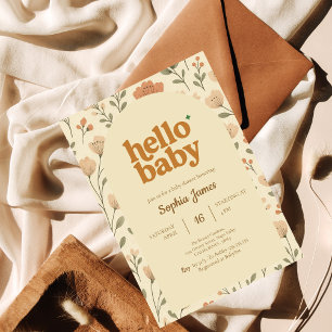Invitación Baby Shower Beige Neutral Retro Typography