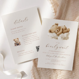 Invitación Baby Shower beige todo en uno color de agua Teddy