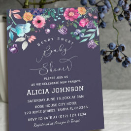 Invitación Baby Shower Berry Sweet Blueberry & Flowers
