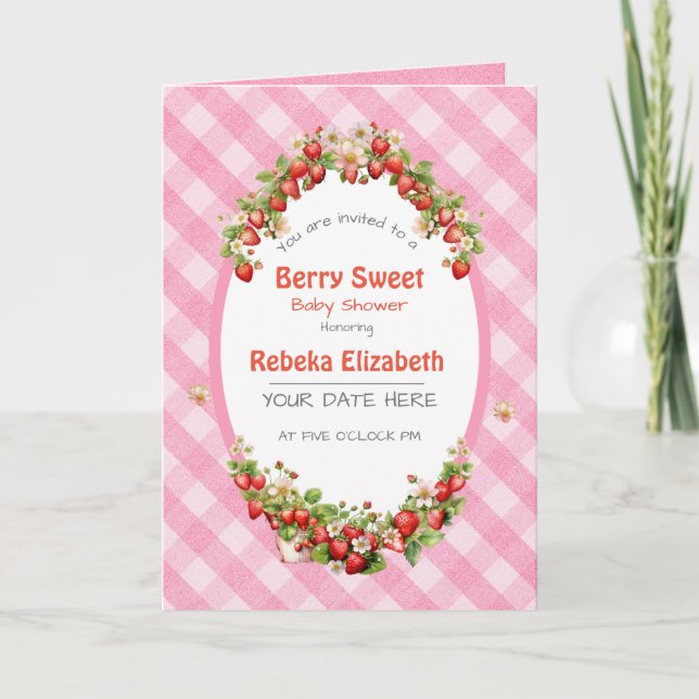 Invitación Baby Shower Berry Sweet Pink Gingham (Anverso)