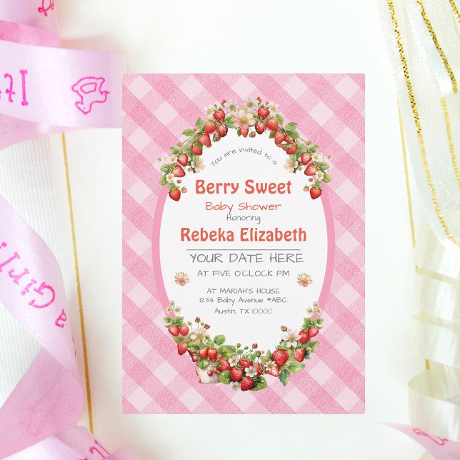 Invitación Baby Shower Berry Sweet Pink Gingham (Subido por el creador)