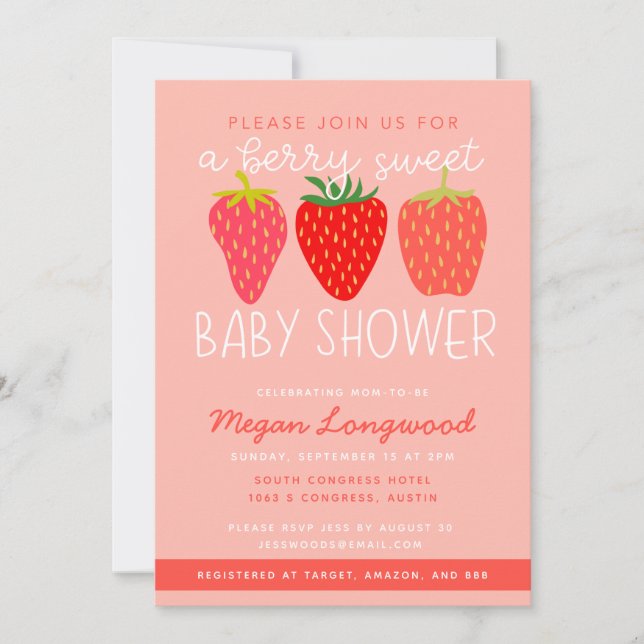 Invitación Baby Shower Berry Sweet Strawberry (Anverso)