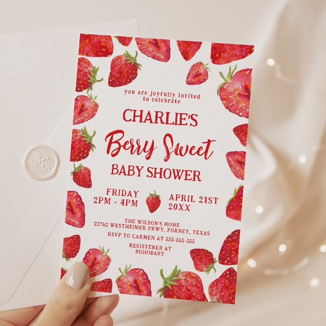 Invitación Baby Shower Berry Sweet Strawberry (Subido por el creador)