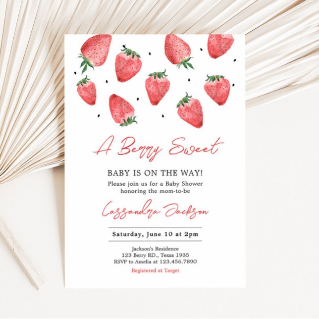 Invitación Baby Shower Berry Sweet Strawberry (Red Strawberry Baby Shower Invitation)