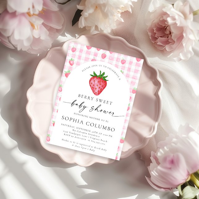 Invitación Baby Shower Berry Sweet Strawberry (Berry Sweet Strawberry Baby Shower Invitation)