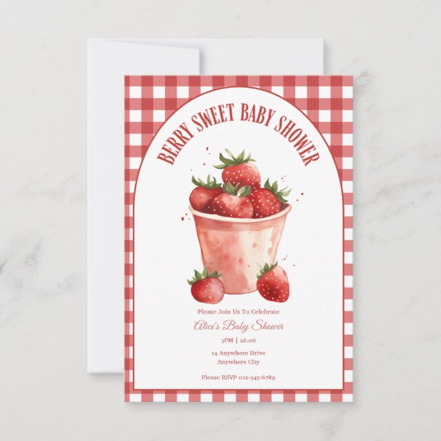 Invitación Baby Shower Berry Sweet Strawberry (Anverso)