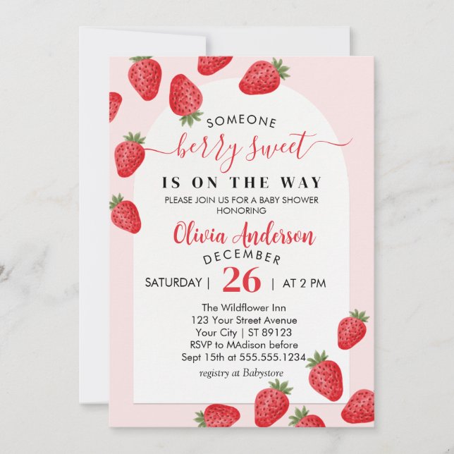 Invitación Baby Shower Berry Sweet Strawberry (Anverso)